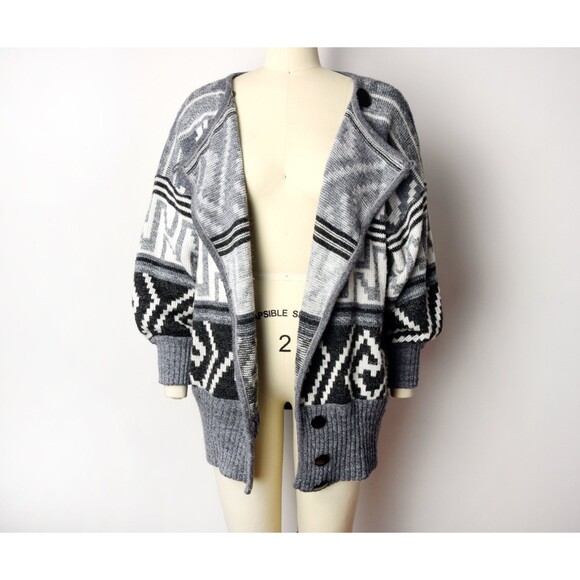 1980s Cardigan Size Large 80s Southwestern Style Sweater Asymmetrical Cardigan - Picture 9 of 10
